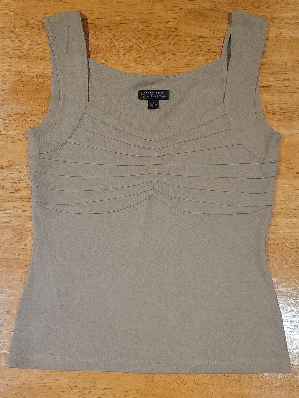 Classiques Entier 100% SilkTaupe Ribbed Pintuck Square-Neck Tank